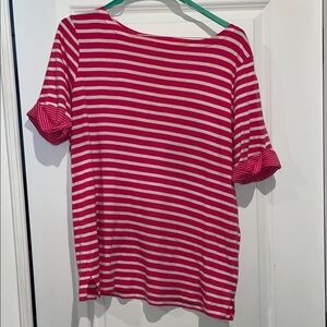 White Stag Pink and White Striped Boatneck Short Sleeve Top